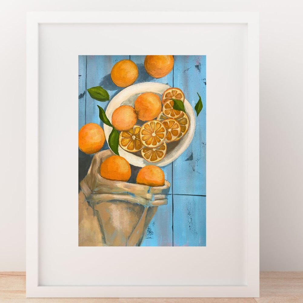 Original Artwork, 5 "X7"  Mini Art Print Wall Decor  Kitchen Art  Bag of Orange
